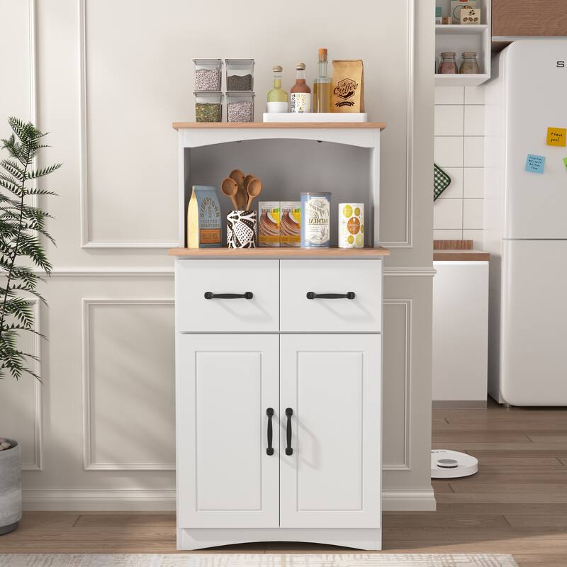 Anmytek White Wooden Kitchen Storage Cabinet with Drawers Shaker Style Coffee Bar Cabinet - White