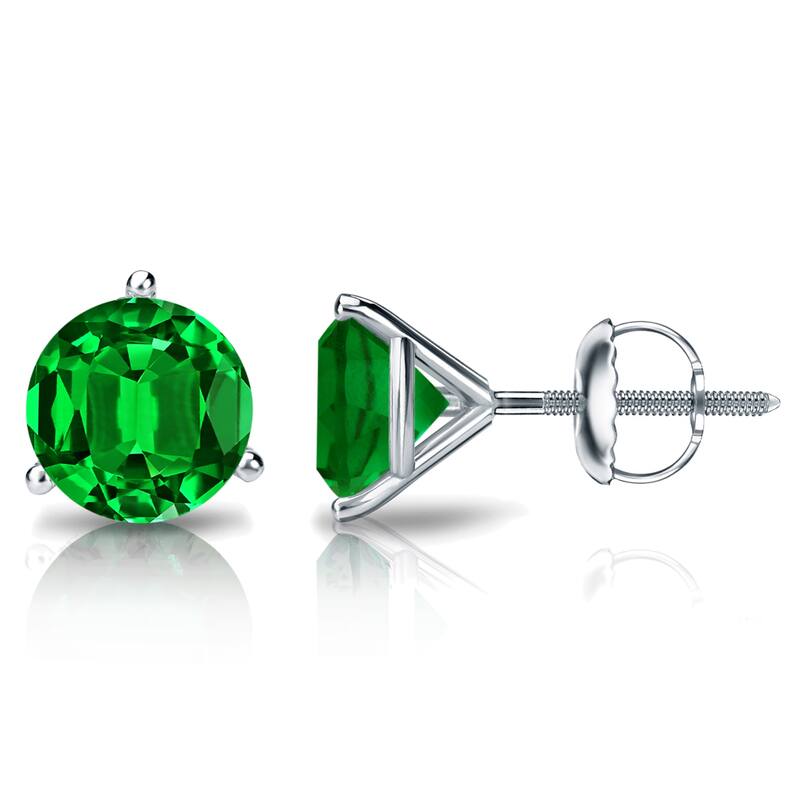 Auriya 14k Gold Lab Grown Gemstone Green Emerald Stud Earrings Round 0.25 to 5.00 ct. tw. 3-Prong Martini Screw-Back - 1.75ct tgw. - White