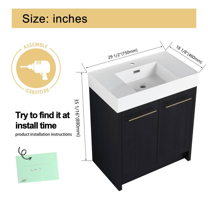 Malwee 24"/30"/36"/48" Bathroom Vanity with Sink, FreeStanding Vanity with Soft Close Doors and adjustable shelf