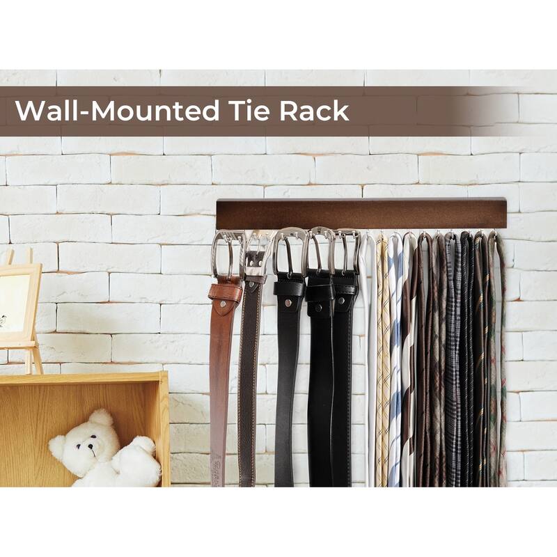 2-pack Wall-Mounted Wooden Hangers with 20 Hooks for Ties, Belts, Hats