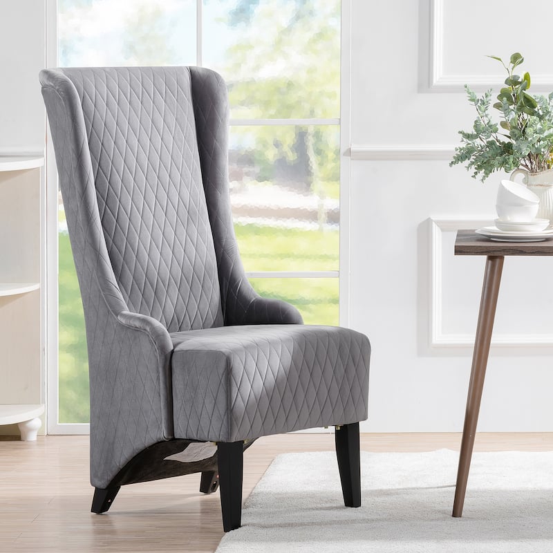 Upholstered Velvet Accent Chair with High Wingback and Wooden Legs - Grey