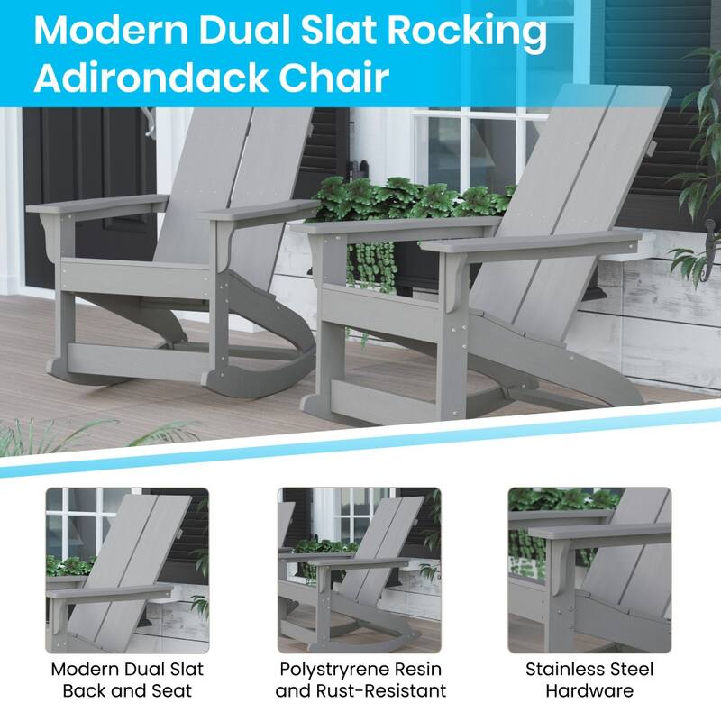 Indoor/Outdoor modern 2-Slat Adirondack Poly Resin Rockers - Set of 2