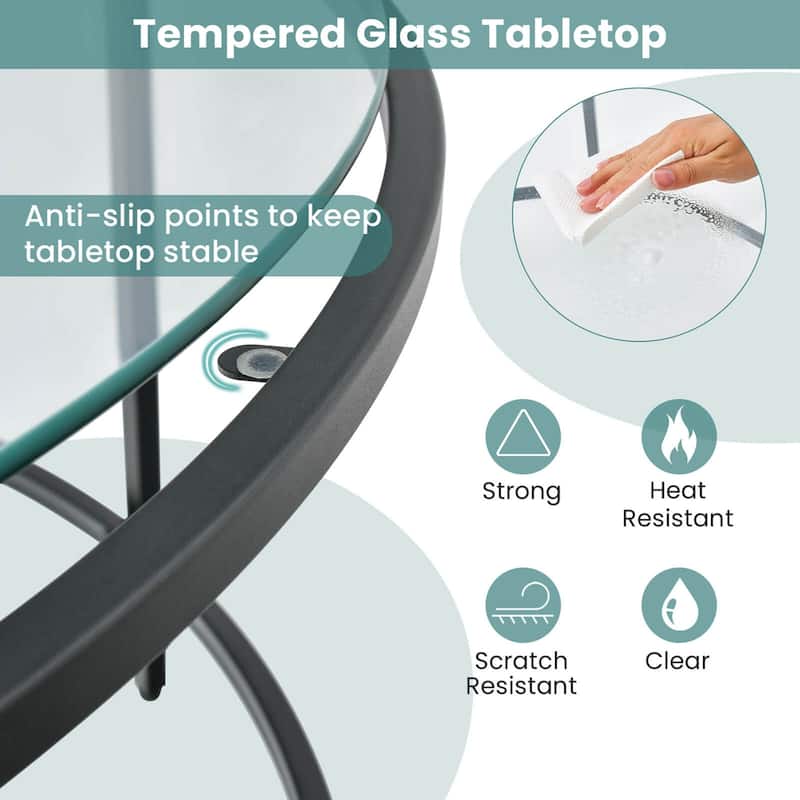 Costway 36'' Round Coffee Table Tempered Glass Tabletop Metal Frame - See Details