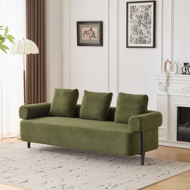 78" Modern 3-Seater Sofa Couch, Upholstered Sofa with Rolled Armrests & 3 Plush Pillows, Comfy Couch for Living Room, Bedroom