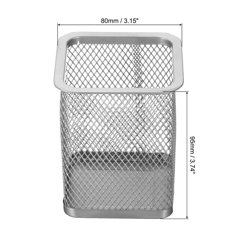 Mesh Pen Holder Pencil Holder Pencil Basket Pen Cup Organizer Square - 80 x 95mm - Silver