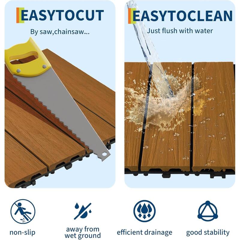 Interlinked-Style Composite Deck Tiles 12"x12"