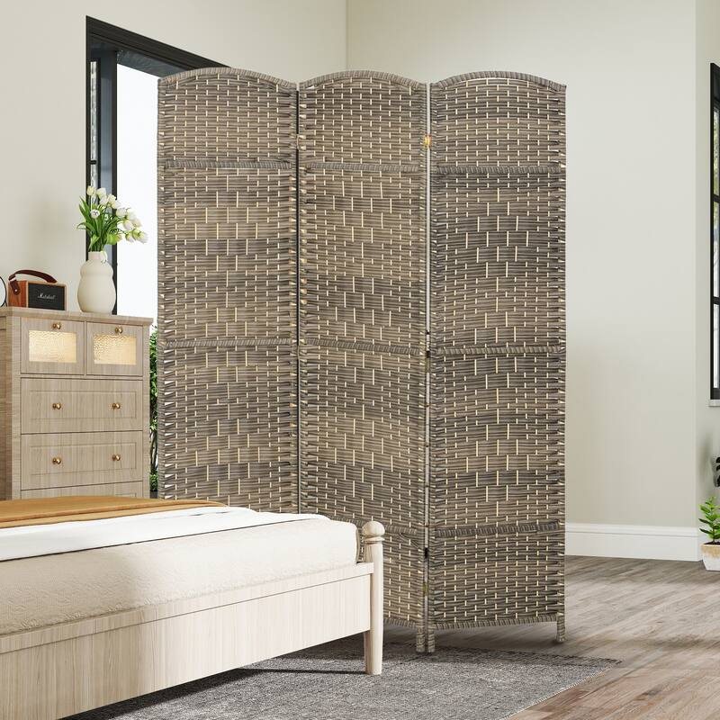 HOMCOM 3 Panel Room Divider, 6' Tall Folding Privacy Screen, Hand-Woven Freestanding Wall Partition