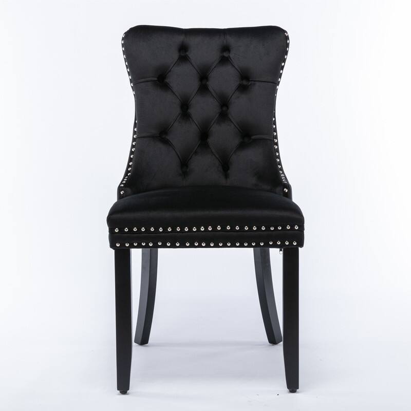 Tufted Velvet Dining Chairs with Nailhead Trim (Set of 2)