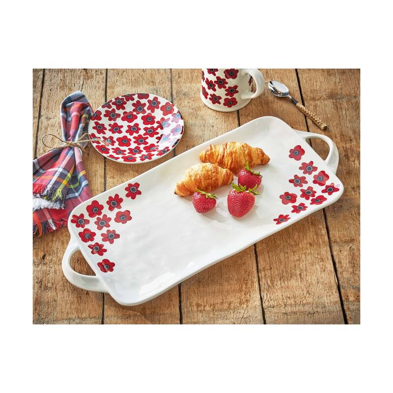 Happy Flower Appetizer Plate Red Floral Stoneware Dishwasher Safe, 7.0 inch