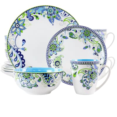 Round Porcelain Floral Bloom Dinnerware 16 Piece Set