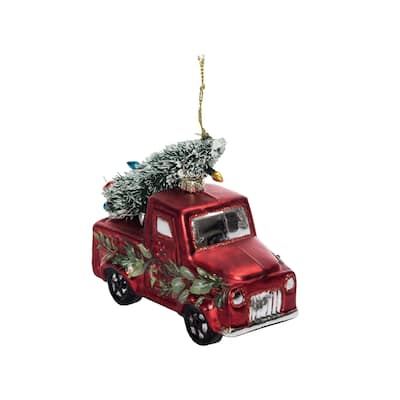 Transpac Glass 4 in. Holiday Truck Car Ornament