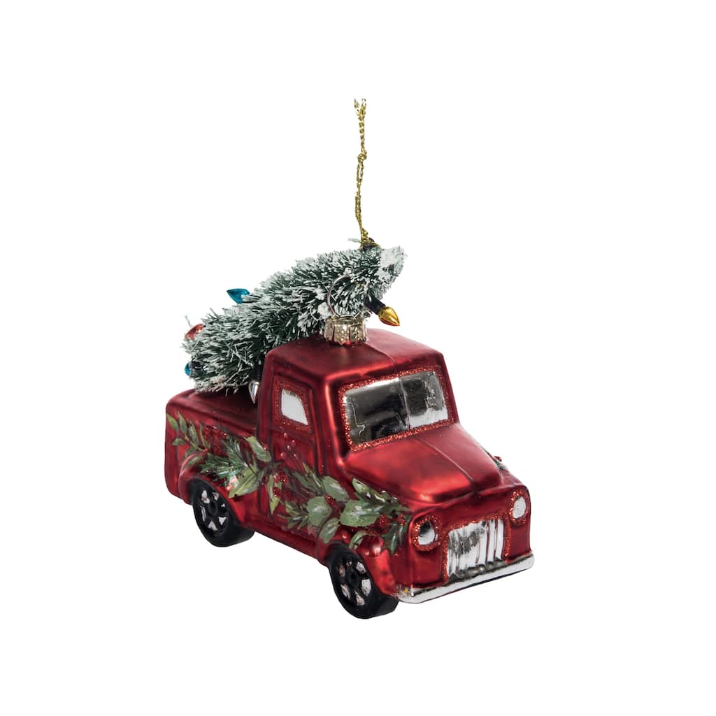 Transpac Glass 4 in. Holiday Truck Car Ornament
