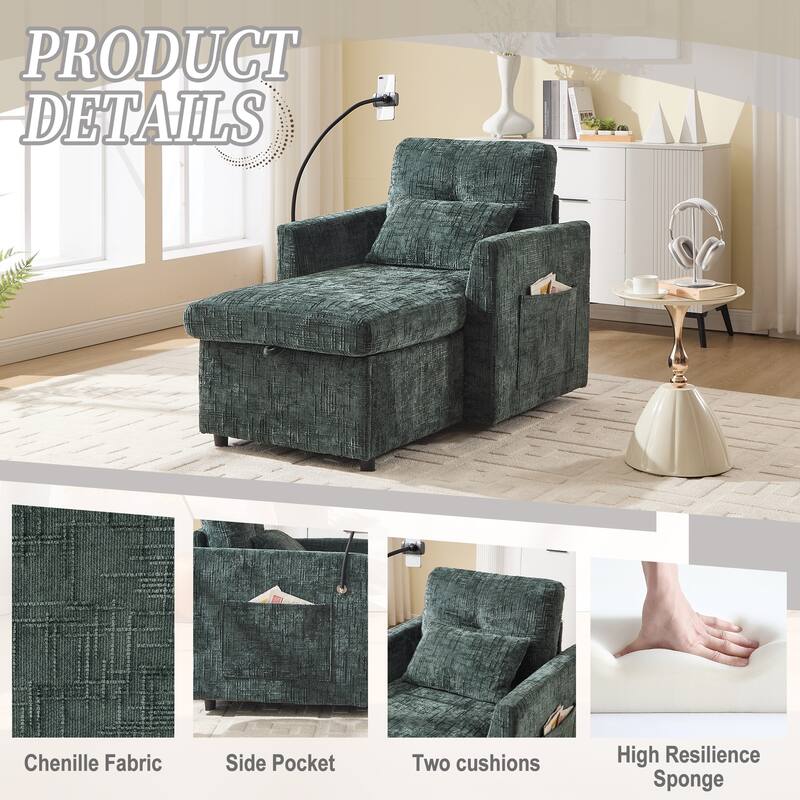 Multifunctional Lazy Person Sofa Recliner,Storage Backrest With Cell Phone Bracket Chenille Single Leisure Chair