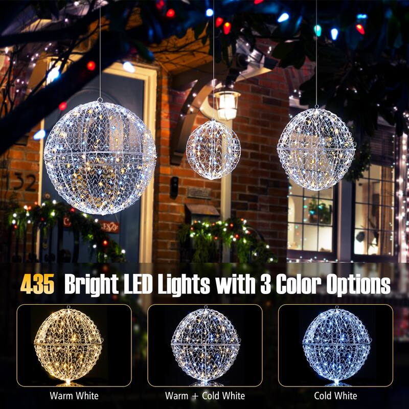Gymax 3 Pcs Lighted Christmas Balls w/435 LEDs 3 Light Color 8 Dynamic - See Details