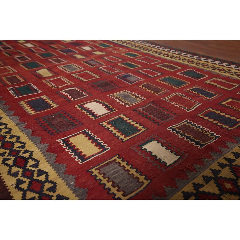 Vegetable Dye Red Kilim Qashqai Persian Vintage Wool Carpet - 5'6"x 9'3"