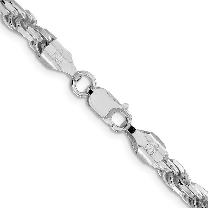 Curata 925 Sterling Silver Rhodium 5.75mm Diamond Cut Rope Chain Necklace for Men