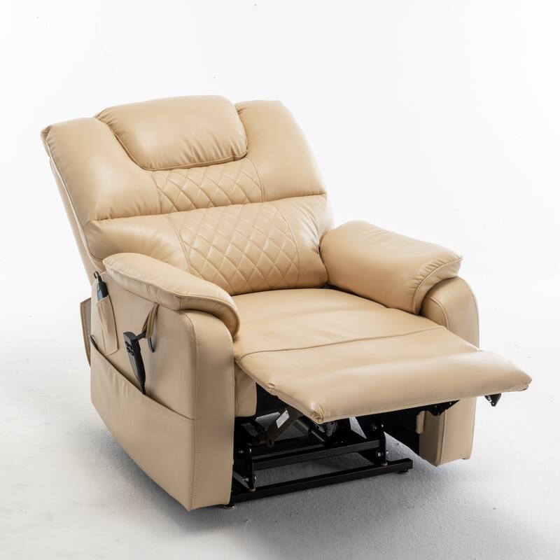 Electric Lift Recliner with Heat Massage, Ergonomic Home Theater Lounge Sofa, Recliner with USB Charging & Side Pockets