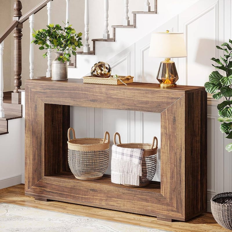 Engineered Wood Finish Console Table with Industrial Shelves - 47.24'' L x 32.87'' H x 11.81'' D