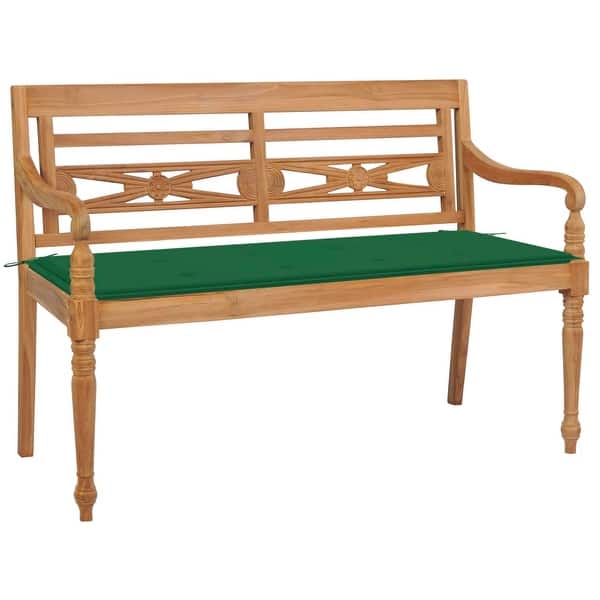 slide 2 of 10, vidaXL Batavia Bench with Green Cushion 47.2" Solid Teak Wood