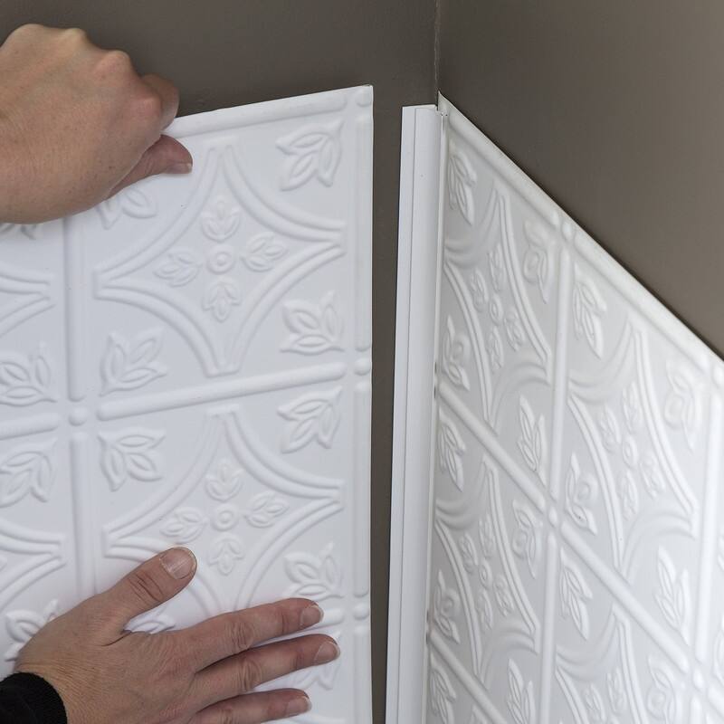 FASÄDE 47 in. Decorative Vinyl Large Profile Inside Corner Trim Matte White (5 Pack) - 5 Pack
