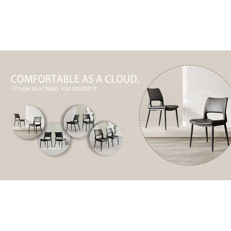 Modern Minimalist Pu Leather Dining Chairs Set Of 2, Comfortable Backrest Design, Metal Leg Support, Suitable For Restaurants