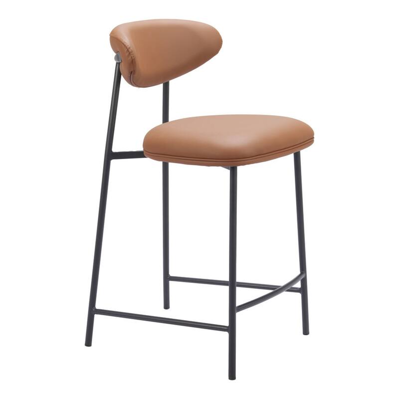 HomeRoots Set of Two 25" Brown and Black Faux Leather and Steel Low Back Counter Height Bar Chairs