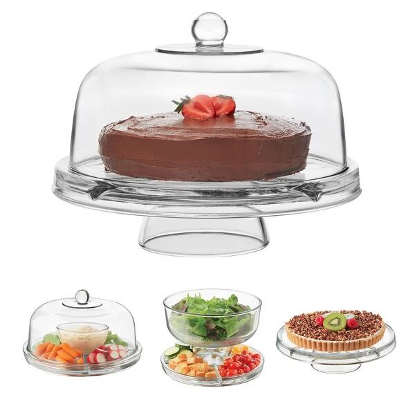 Libbey Selene 6-in-1 Multiuse Glass Server, Punch Bowl, Chip and Dip Bowl, Cake Stand - Set of 2