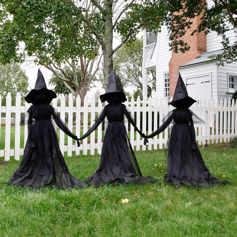 52 in. Lighted Halloween Witch Stakes (3-Pack)