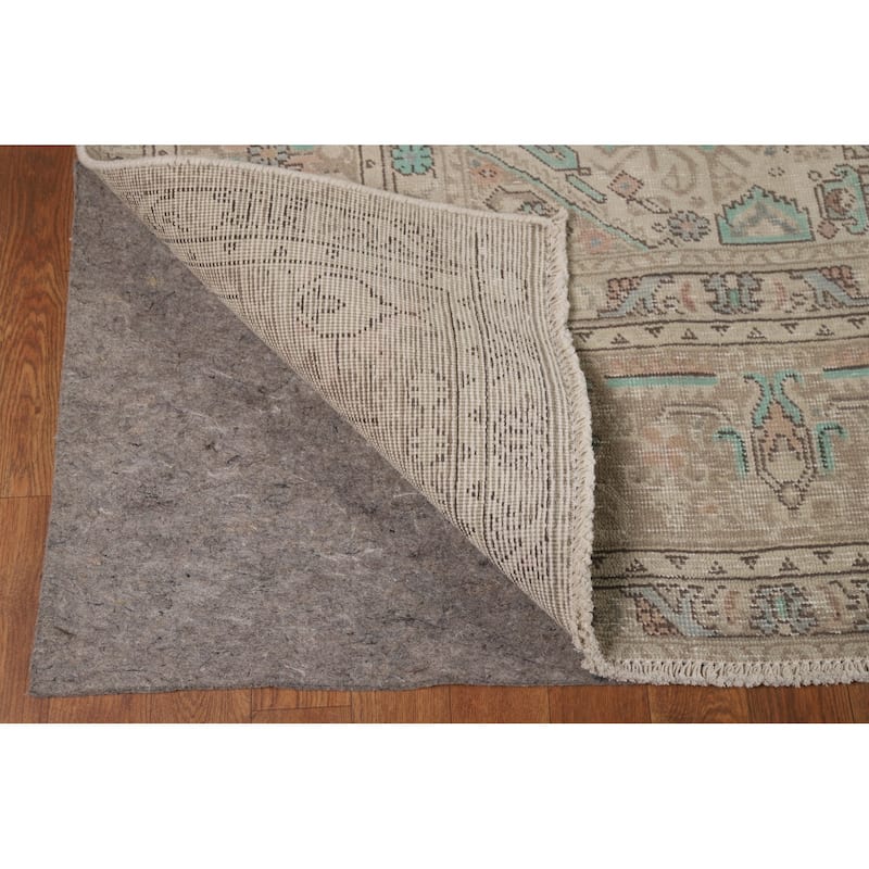 Geometric Beige Tabriz Persian Area Rug Handmade Wool Carpet - 8'0"x 11'0"