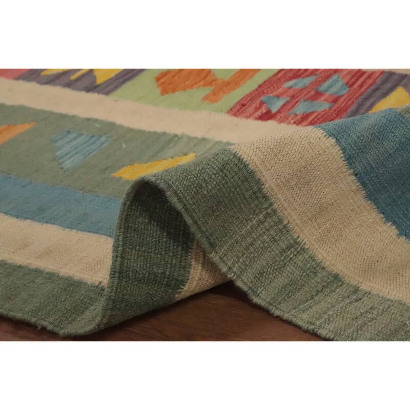 Hand Woven Oriental 100% Wool Carpet Southwestern Tribal Navy Blue & Blues Kilim Area Rug - 12' 11'' X 9' 8''