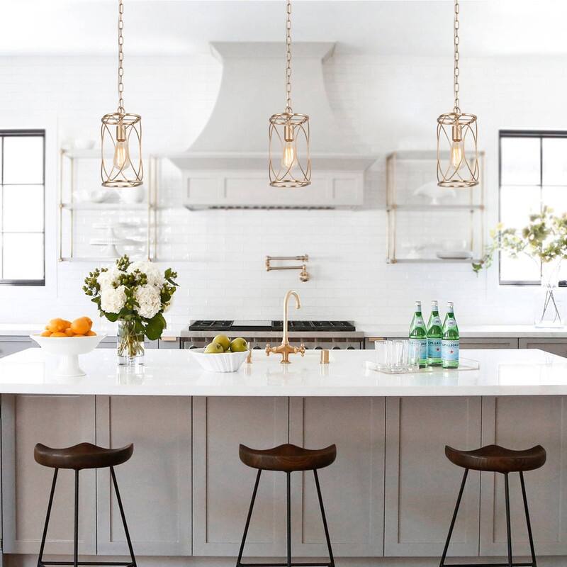 Velus Modern Farmhouse Mini Pendant Cylinder Metal Bronze Cage Kitchen Island Lights for Dining Room - D6.5'' x H72.5''