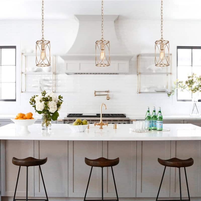 Velus Modern Farmhouse Mini Pendant Cylinder Metal Bronze Cage Kitchen Island Lights for Dining Room
