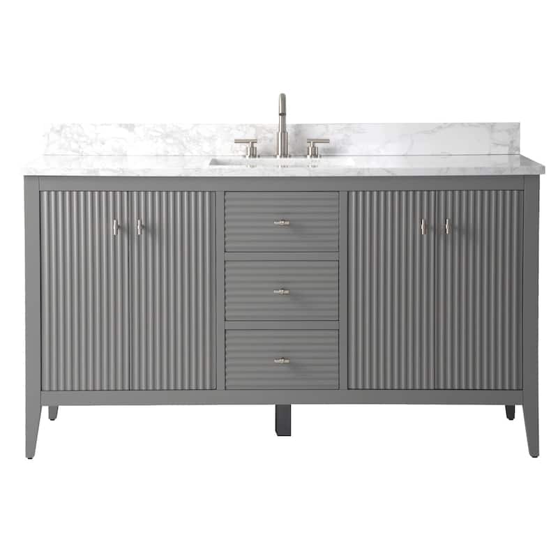 Vanity Art 60" Single Sink Bathroom Vanity Cabinet with Engineered Marble Countertop