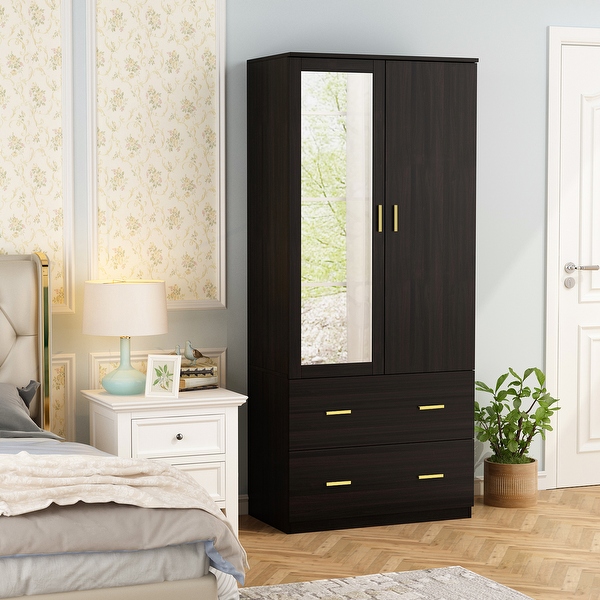 Two door wardrobe with mirror and drawers discount