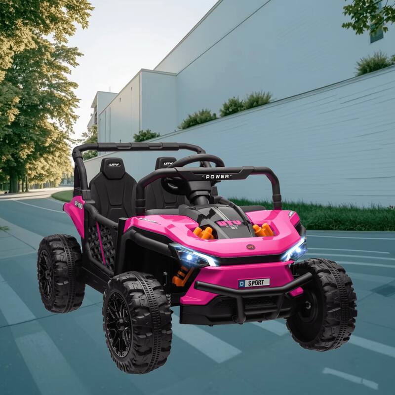 12V Off-Road Kids Ride On UTV Car, Electric Ride-On Truck with Dual Motors, LED Lights, and Parent Remote Control, 3 Speeds - Pink