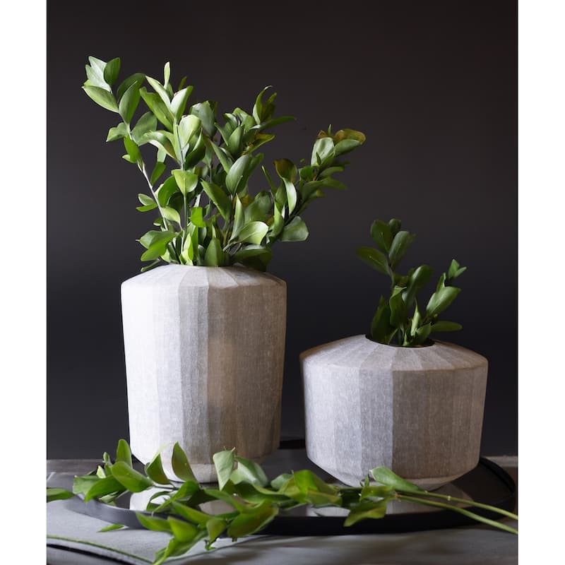 Vase Wide Smoke Vertical Flat Cut Stone Dia 9.75" -ST - Smoke - Smoke