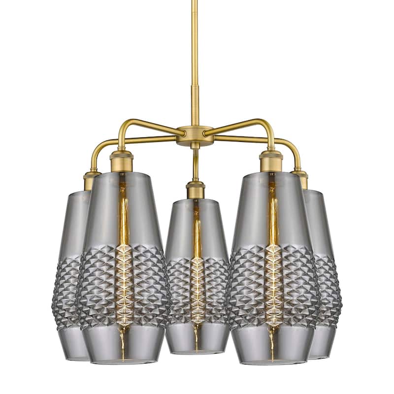 Innovations Lighting 516-5CR-22-25 Windham Chandelier Windham 5 Light - Brushed Brass / Smoked