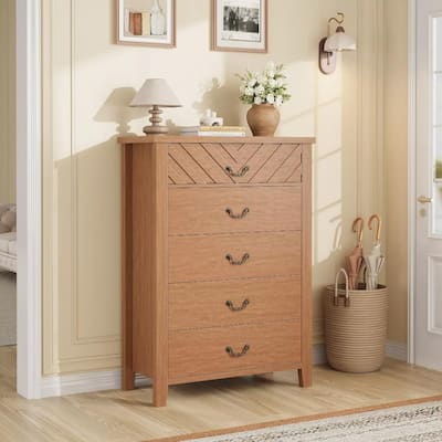 Farmhouse 5-Drawer Dresser for Bedroom, Freestanding Vertical Wooden Storage Chest