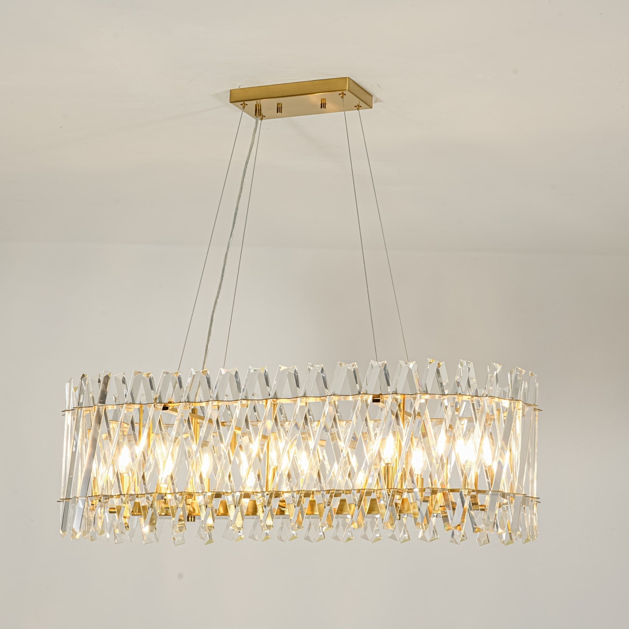 8-Light Brushed Gold Modern Luxury Iron & Cut Glass Chandelier Light with Adjustable Height for Living & Dining Rooms
