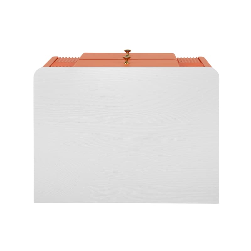 Modern Nightstand with 2 Storage Drawer, Fluted Bedside Table with Golden Metal Handles and Legs