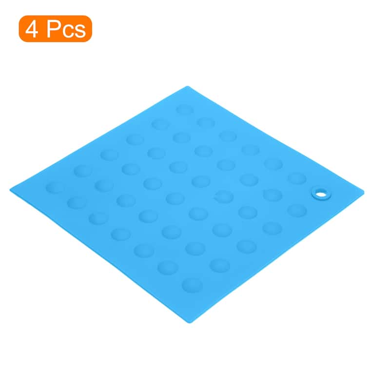 4pcs Silicone Pot Holder Trivet Mat Hot Pads Non-Slip Heat Resistant - Blue
