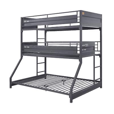 Twin Over Twin Over Full Bunk Bed with Metal Frame, Gray