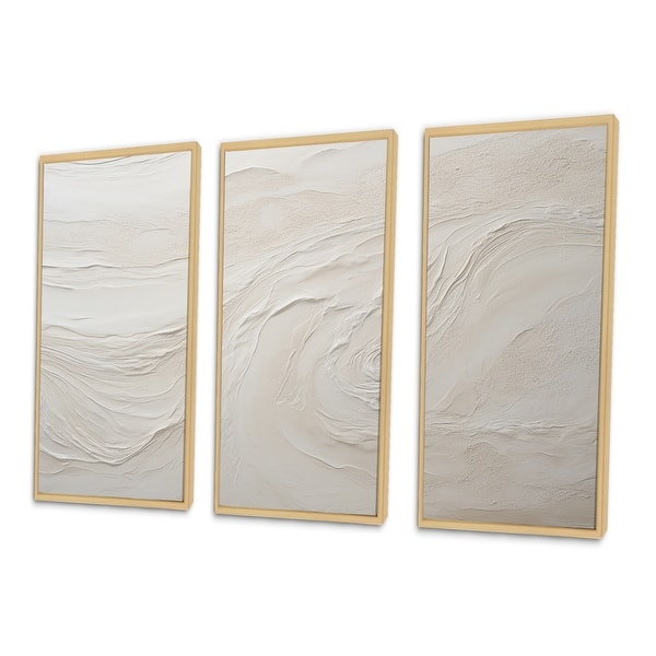 Designart "Modern Beach Beige Sand Charm I" Coastal Beach Sand Framed Art Set of 3 - Nautical & Coastal Wall Art Set