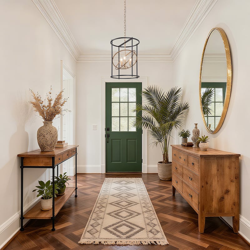 Modern 3-Light Black Gold Chandelier Cyliner Pendant for Kitchen Island - D14"x H17.7"