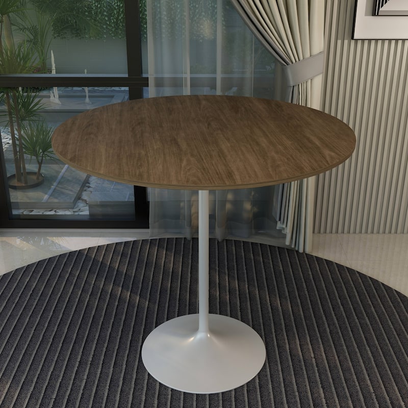 LeisureMod Verve 48" Round Dining Table with MDF Wood TableTop and White Steel Base for Kitchen & Dining Room