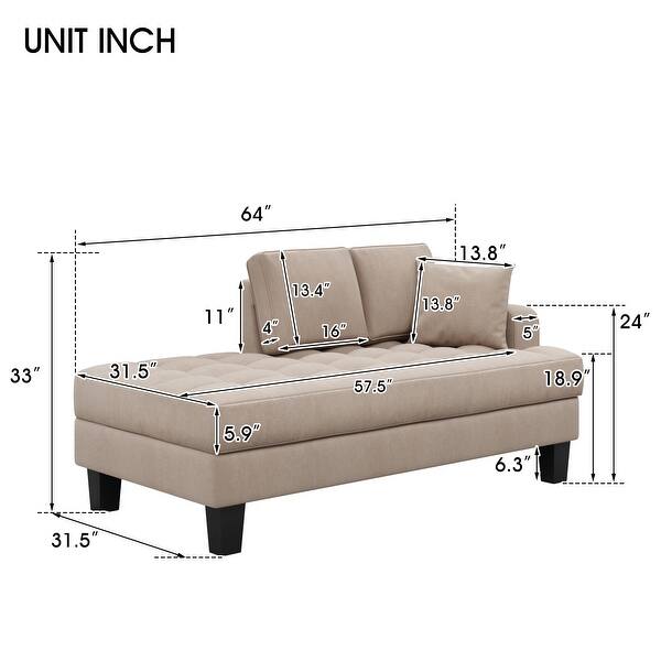 Deep Tufted Upholstered Textured Fabric Chaise LoungeToss Pillow includedLiving room Bedroom UseWarm Grey