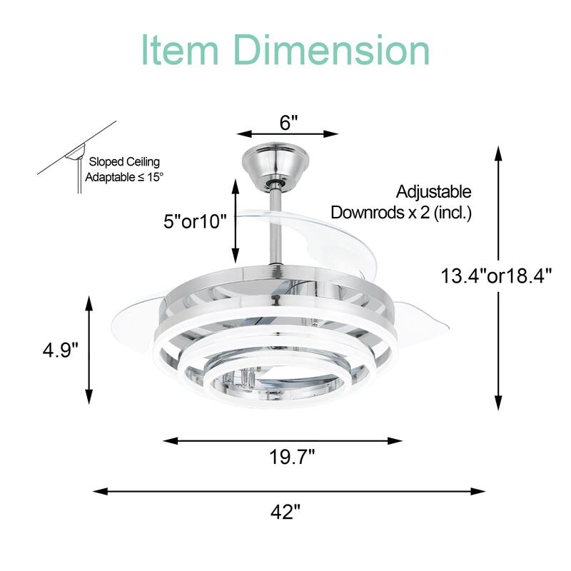 Oaks Aura 42in.Dimmable LED DIY Shape Modern Ceiling Fan With Lights, 6-Speed Latest DC Motor Quiet Ceiling Fan With Remote