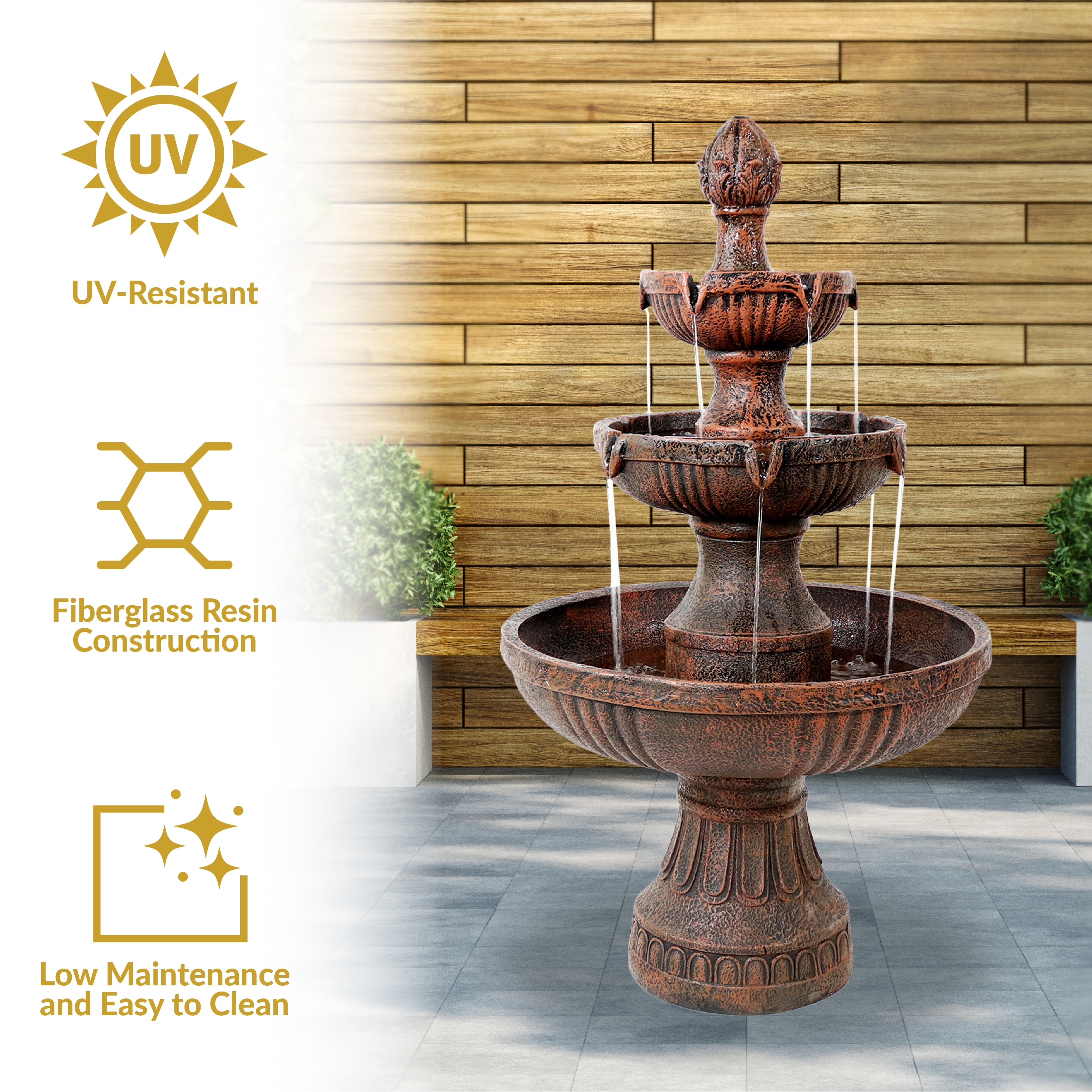 Sunnydaze Flower Blossom Outdoor Electric 3-Tier Water Fountain