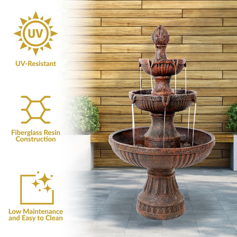 Sunnydaze Flower Blossom Outdoor Water Fountain - 3-Tier - Electric - 43-Inch