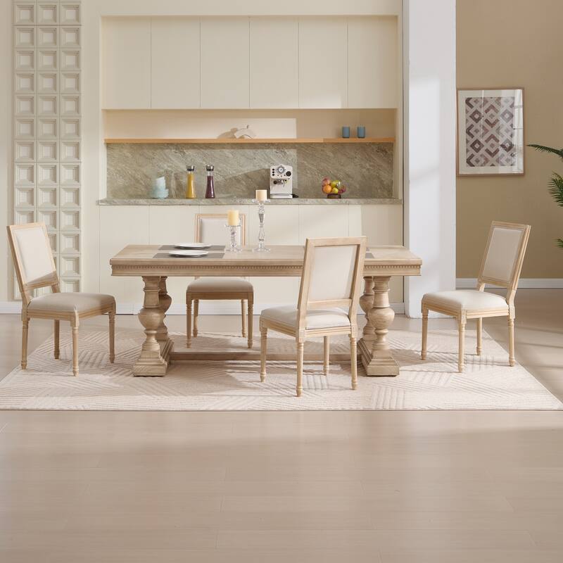 French Country Dining Chairs Set of 2, Upholstered Chairs with Square Back, Wire drawing and carving techniques